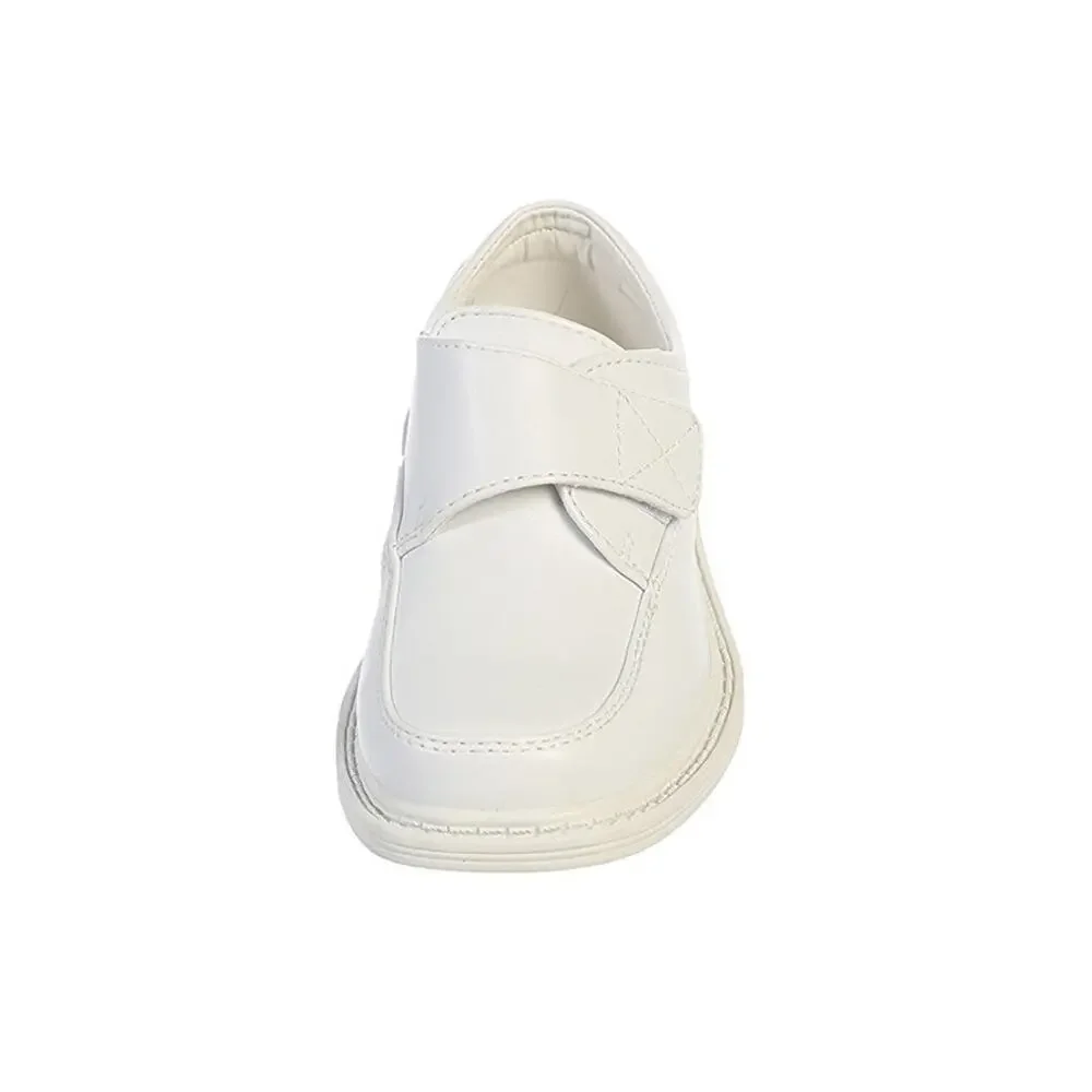 BOYS MATTE DRESS SHOES W/ HOOK AND LOOP FASTENER STRAP WHITE 5Y